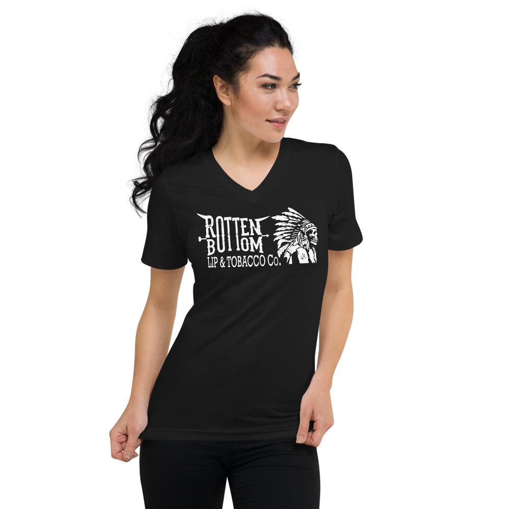 rotten bottom lip & tobacco unisex short sleeve v-neck t-shirt